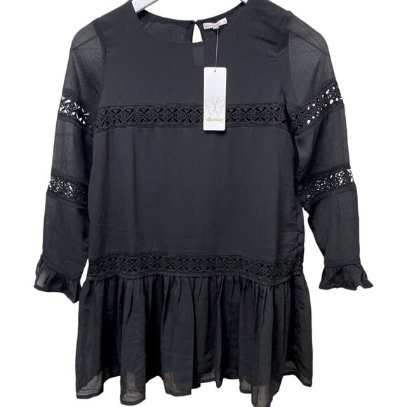 ELLA MOSS Girls Party Dress Size 12 Black Ruffle Lace Holiday Christmas NWT - Picture 1 of 7